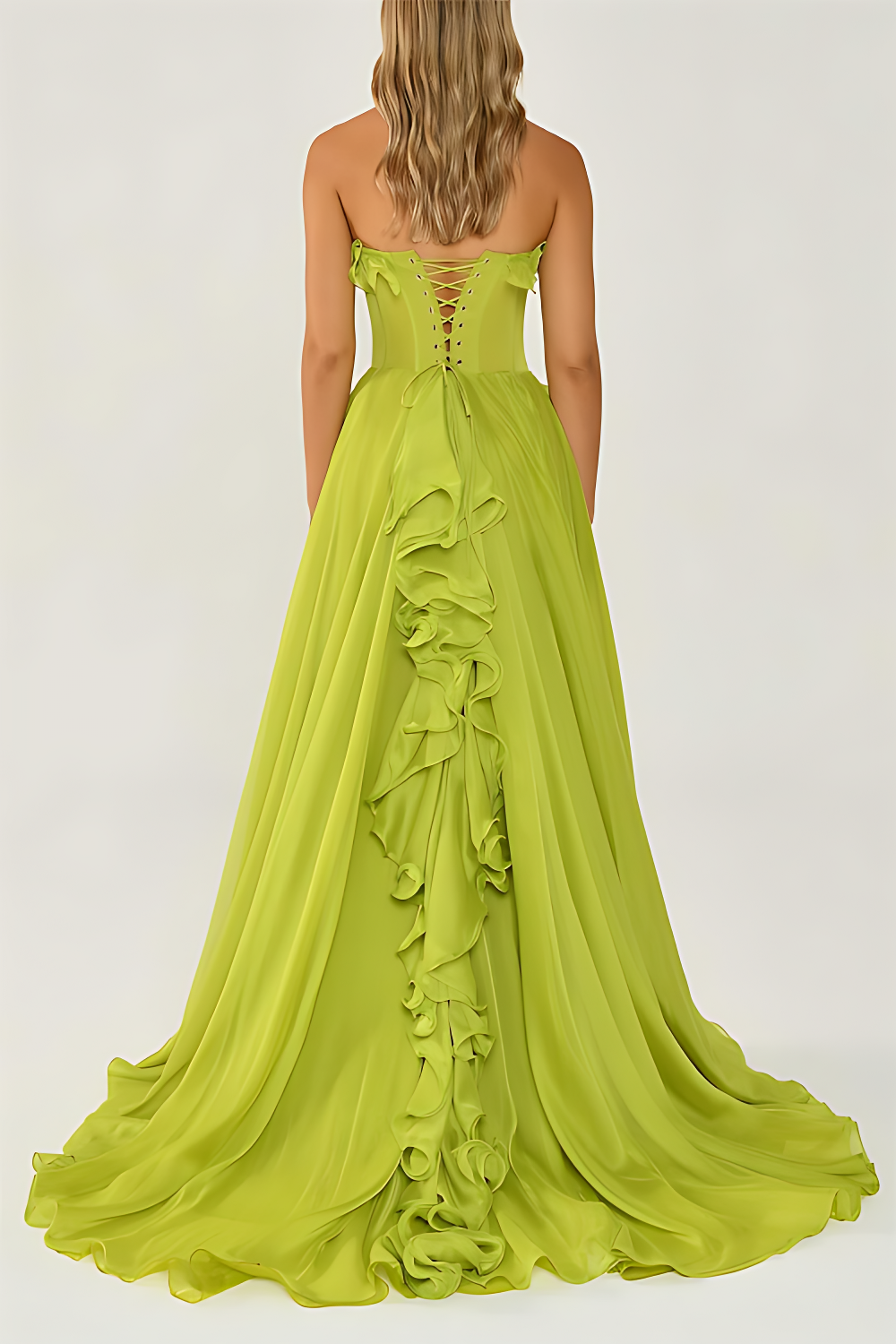 Solid Frill Sweetheart-Neck Sleeveless Maxi Dress