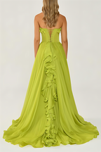 Solid Frill Sweetheart-Neck Sleeveless Maxi Dress