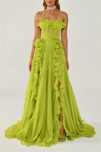 Solid Frill Sweetheart-Neck Sleeveless Maxi Dress