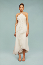 Pleated Frill Halter-Neck Maxi Dress