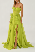 Solid Frill Sweetheart-Neck Sleeveless Maxi Dress