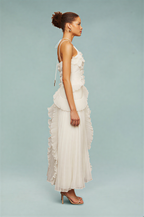 Pleated Frill Halter-Neck Maxi Dress